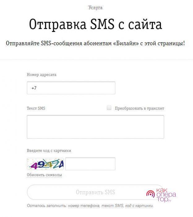Условия отправки СМС с официального сайта